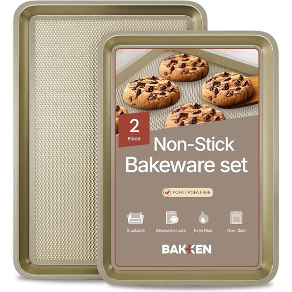 Bakken Diamond Bottom Cookie Sheet Set of 2, Nonstick Carbon Steel Baking Pans, Stackable, Oven Safe 450F, Small & Medium