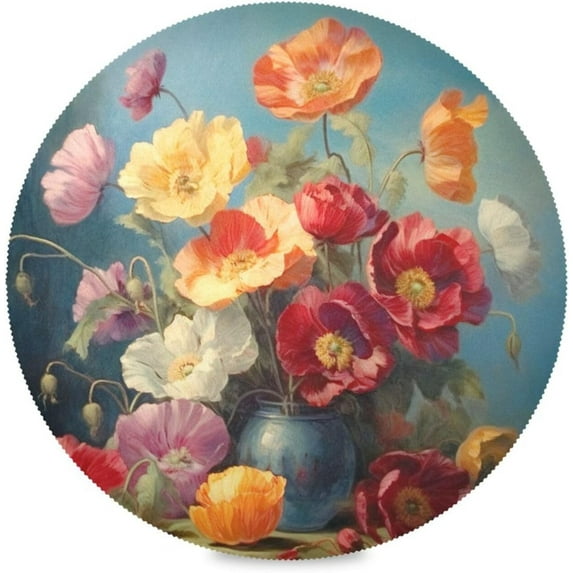 Coolnut 4PC Place Mats Colorful Flowers Blossom Round Placemat Heat-Resistant Placemats Dining Table Mat Circle Shape 15.4" for Kitchen/Dinner/Party/Restaurant Home Decor Gifts