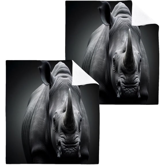 Coolnut 4PCS Grey Rhinoceros Towels Cotton Washcloths Set,Quick Drying & Absorbent Soft Bathroom Hand Towel Lightweight & Portable Fingertip Towel Decor Gift