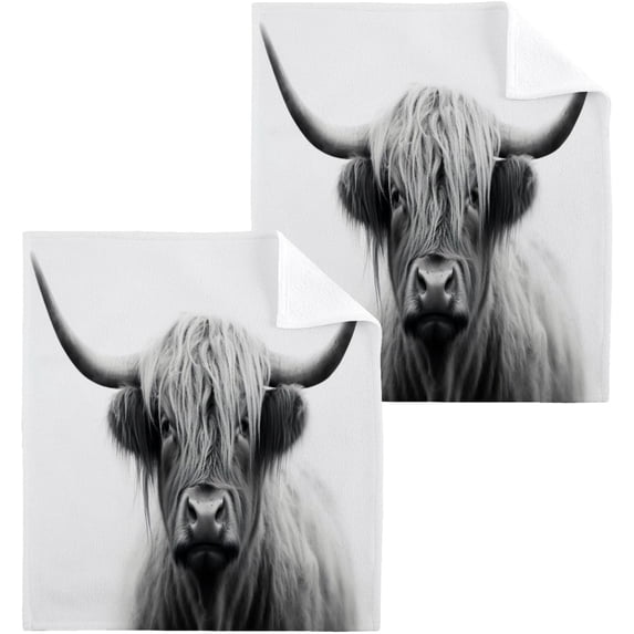 Coolnut 4PCS Highland Cow Towels Cotton Washcloths Set,Quick Drying & Absorbent Soft Bathroom Hand Towel Lightweight & Portable Fingertip Towel Decor Gift