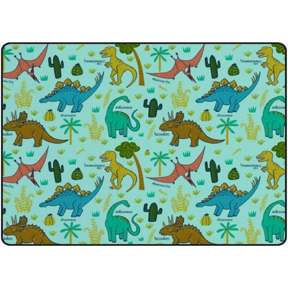 Coolnut 5'3" x 4' (63 x 48 in) Area Rug, Dinosaurs Trees and Fern Nursery Rug Floor Mat Kids Playing Mat for Living Room Bedroom