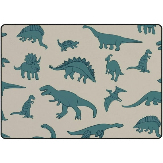 Coolnut 5'3" x 4' (63 x 48 in) Area Rug, Dinosaurs on Dark Beige Background Nursery Rug Floor Mat Kids Playing Mat for Living Room Bedroom