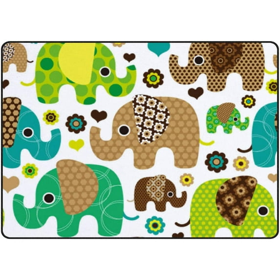 Coolnut 5'3" x 4' (63 x 48 in) Area Rug, Retro Elephant Hearts Flowers Nursery Rug Floor Mat Kids Playing Mat for Living Room Bedroom