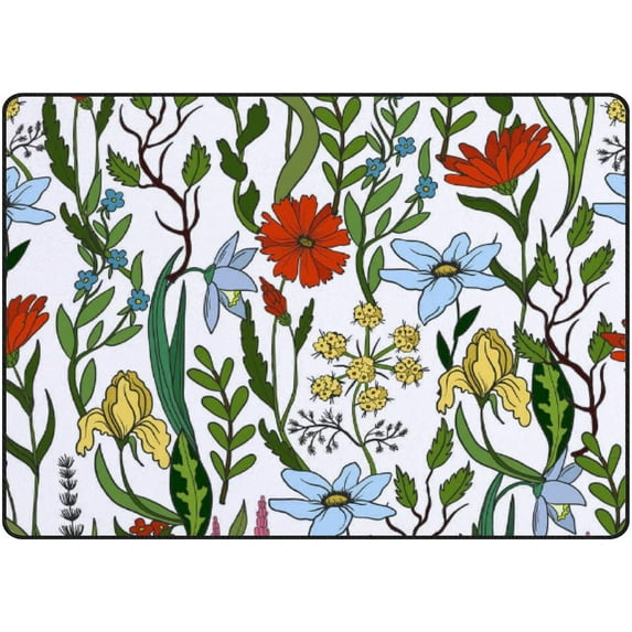 Coolnut 5'3" x 4' (63 x 48 in) Area Rug, Seamless Pattern with Wild Flowers Nursery Rug Floor Mat Kids Playing Mat for Living Room Bedroom