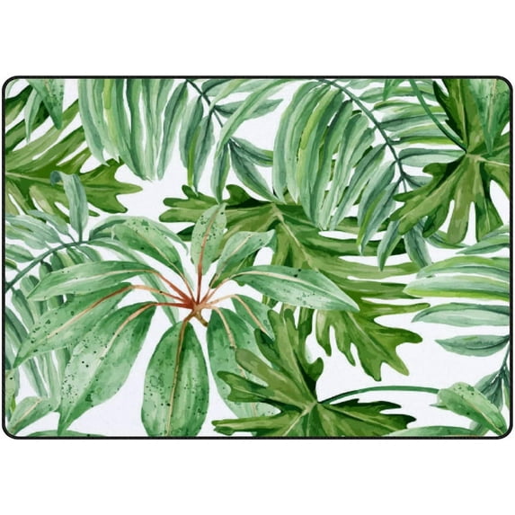 Coolnut 5'3" x 4' (63 x 48 in) Area Rug, Summer Tropical Leaves Nursery Rug Floor Mat Kids Playing Mat for Living Room Bedroom
