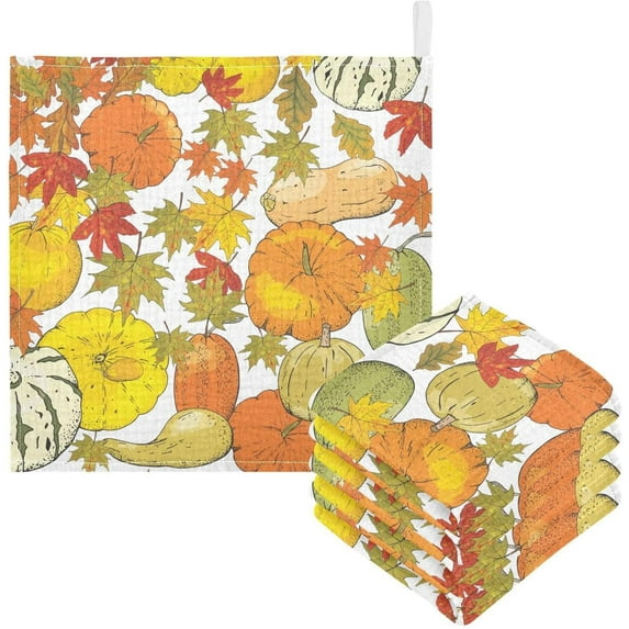 Coolnut 5 PCS Autumn Pumpkins Baby Muslin Washcloths, Yellow Leaves Face Towel Burp Cloths Ultrasoft Absorbent Cotton Bath Wipes Towels for Newborn Boys Girls