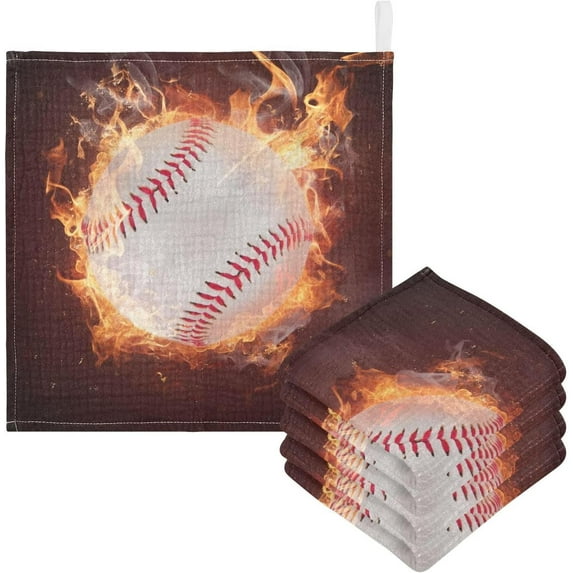 Coolnut 5 PCS Fire Flame Baseball Baby Muslin Washcloths, Soft Absorbent Face Towel Burp Cloths Cotton Bath Wipes Infant Wash Cloth for Newborn Boys Girls