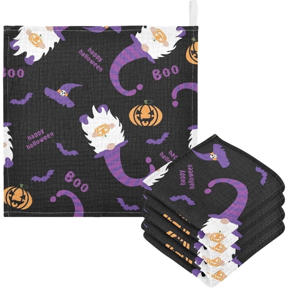 Coolnut 5 PCS Halloween Pumpkin Gnome Baby Muslin Washcloths, Cute Autumn Face Towel Burp Cloths Ultrasoft Absorbent Cotton Bath Wipes Towels for Newborn Boys Girls