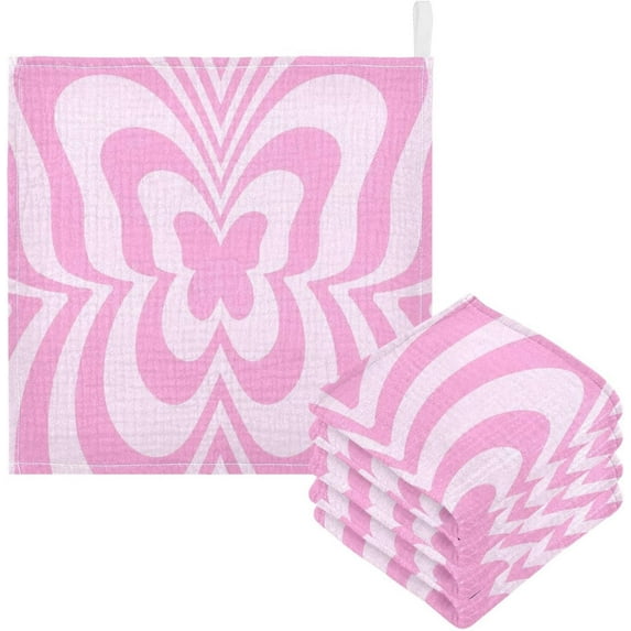 Coolnut 5 PCS Trendy Style Butterfly Baby Muslin Washcloths, Unique Face Towel Burp Cloths Ultrasoft Absorbent Cotton Bath Wipes Towels for Newborn Boys Girls