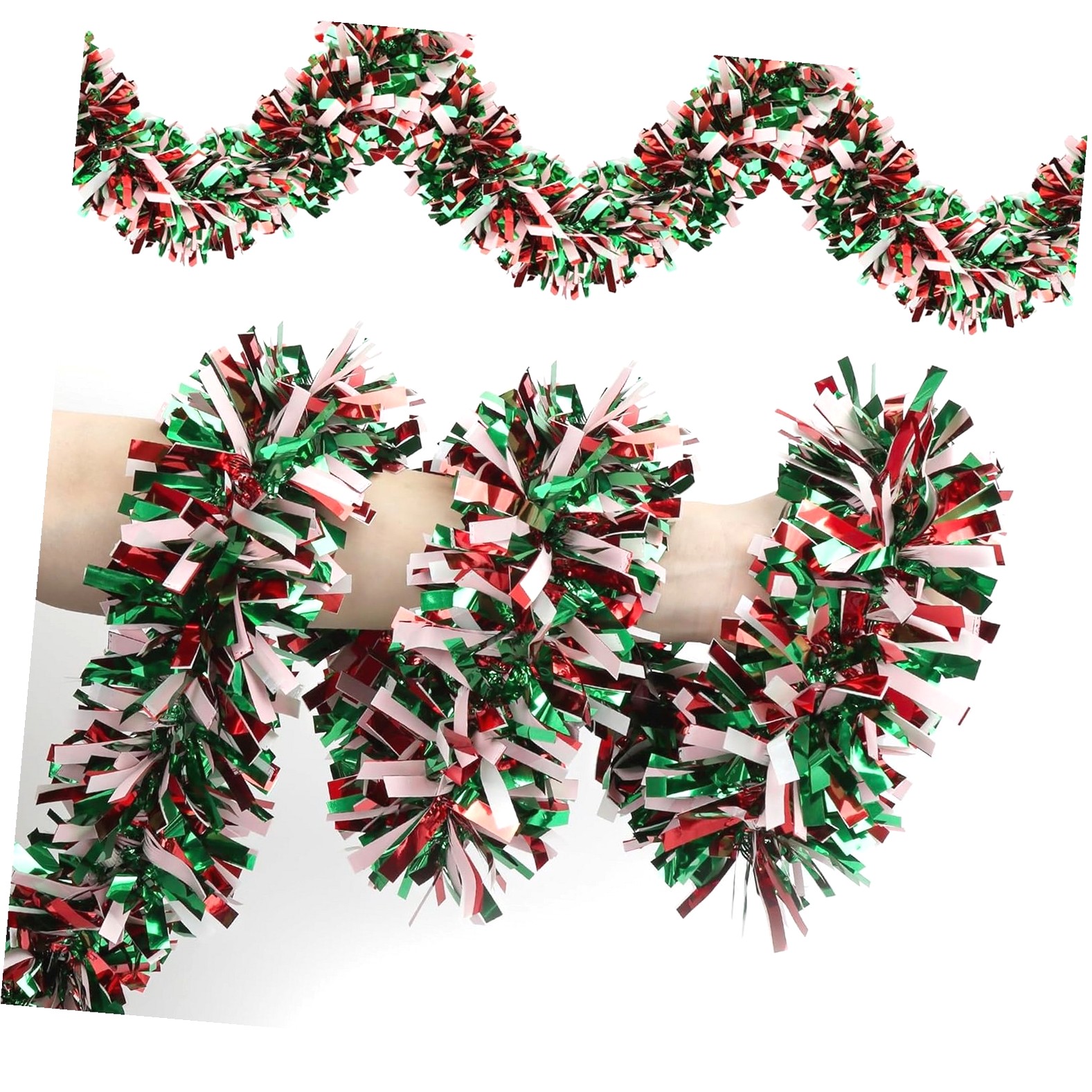 Coolnut 50 Feet Red White Christmas Tinsel Garland Metallic Hanging ...