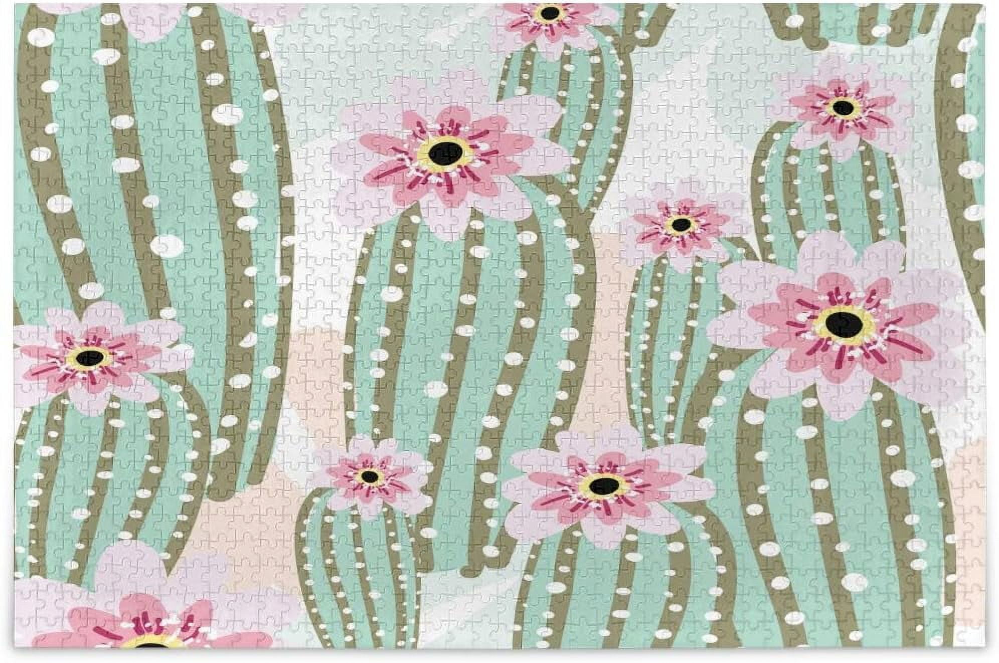 Coolnut 500 Piece Puzzles for Adults Cactus Cacti Pink Flowers Jigsaw