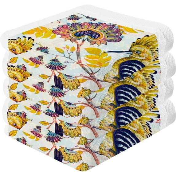 Coolnut 6 PCS Colorful Birds and Flowers Baby Washcloths Towel Set, Highly Absorbent & Soft Cotton Wash Cloths 12"x 12" Face Hand Towels for Bathroom, Multi-Purpose Fingertip Towels