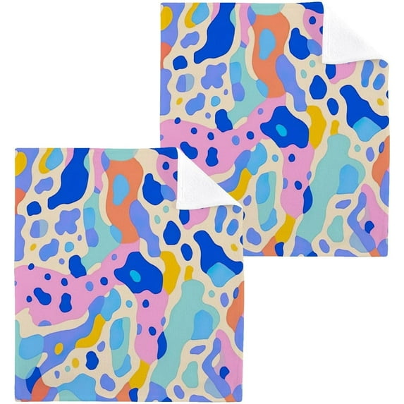 Coolnut 6 Pack Colorful Leopard Pure Cotton Washcloths 12 x 12 Inch Reusable Absorbent Soft Cotton Face Towels Fingertip Towels Set for Gym Towels,Hotel and Spa Wash cloth