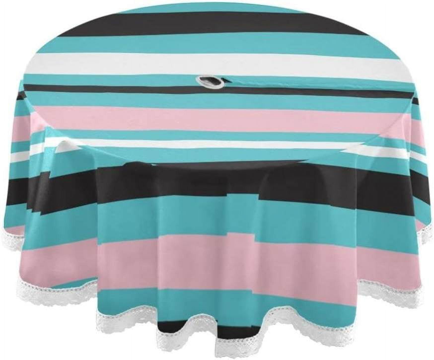 Coolnut 60" Cute Striped Print Outdoor Round Tablecloth, Waterproof ...