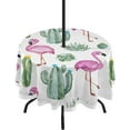 thumbnail image 1 of Coolnut 60" Flamingo Round Tablecloth, Waterproof Spillproof Polyester Fabric Table Cover with Zipper Umbrella Hole for Outdoor Patio Garden Dining Party, 1 of 7