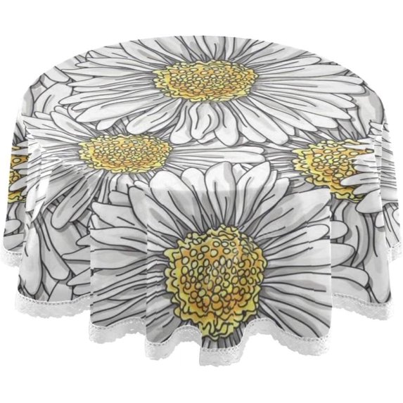 Coolnut 60" Floral Daisy Pattern Tablecloth, Durable Round Table Cloth Waterproof Stain Proof Camping Tablecloths for Outdoor Picnic Family Dinner Restaurant Decoration