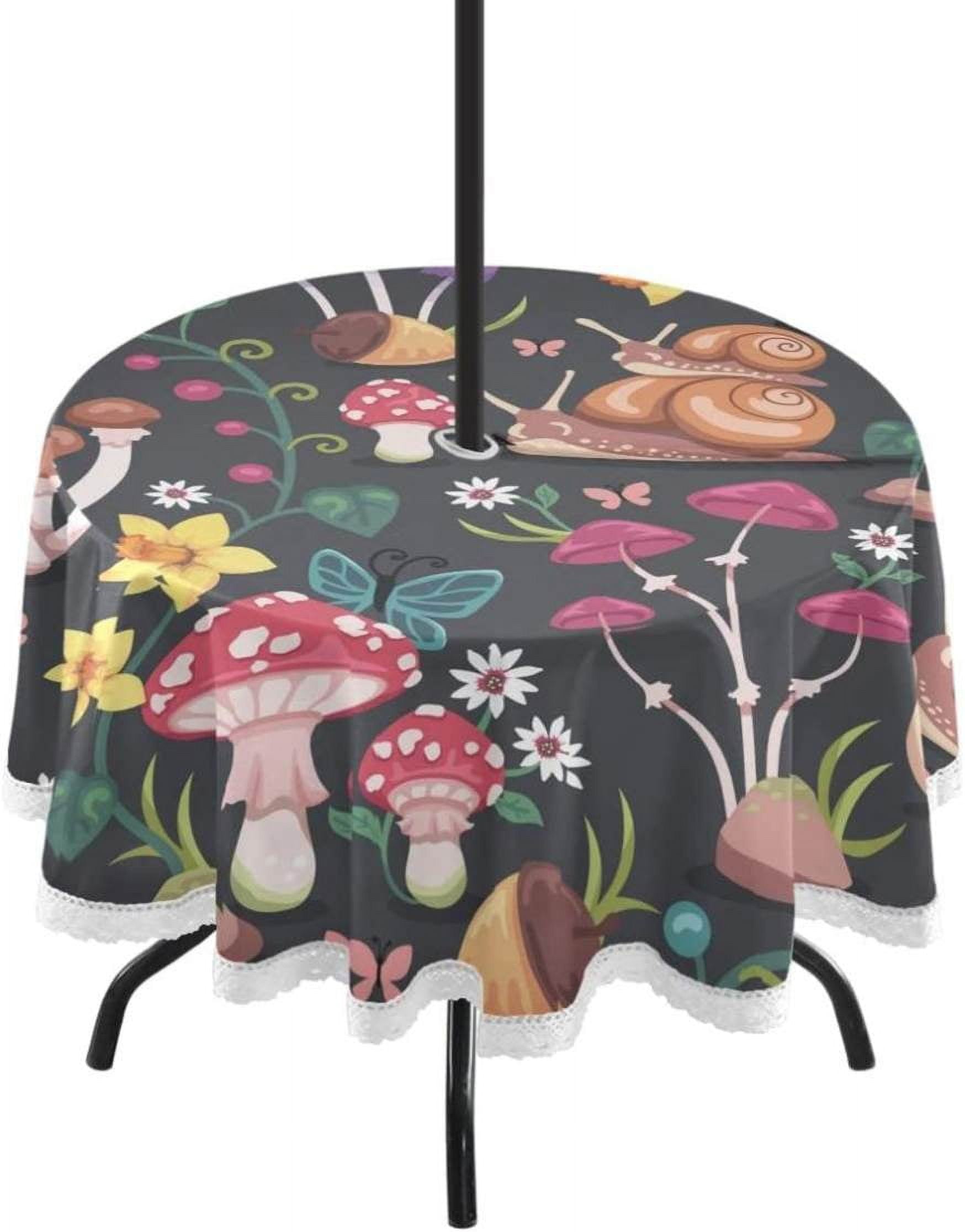 Coolnut 60" Flowers Ladybugs Outdoor Round Tablecloth, Waterproof Stain ...