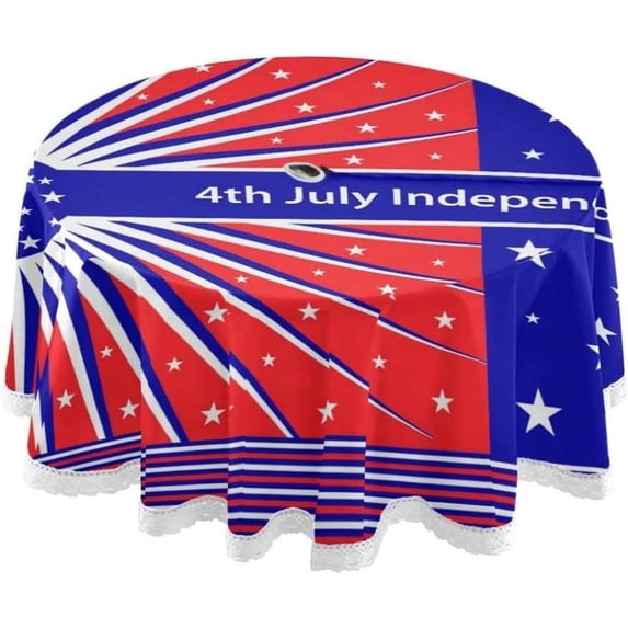 Coolnut 60" Independence Day Outdoor Round Tablecloth, Waterproof Stain-Resistant Non-Slip Circular Tablecloth with Umbrella Hole and Zipper for Tabletop Backyard Party BBQ Decor