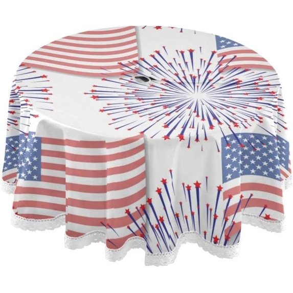 Coolnut 60" Independence Day Outdoor Round Tablecloth, Waterproof Stain-Resistant Non-Slip Circular Tablecloth with Umbrella Hole and Zipper for Tabletop Backyard Party BBQ Decor