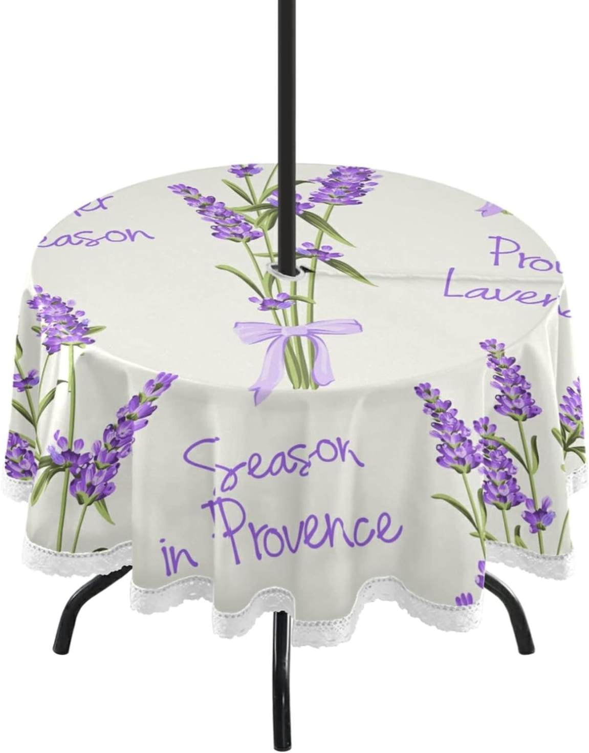 Coolnut 60" Lavender Flower Round Tablecloth, Waterproof Spillproof