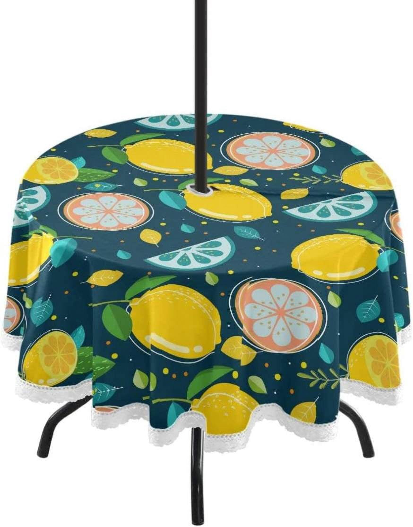 Coolnut 60" Lemon Outdoor Tablecloth with Umbrella Hole and Zipper ...