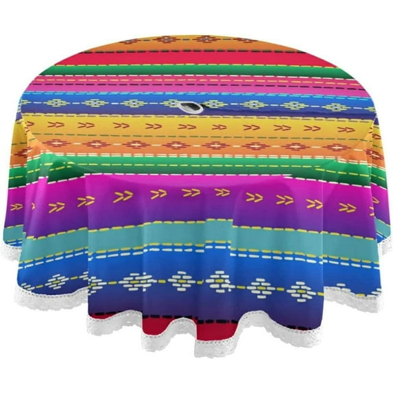 Coolnut 60" Mexican Colorful Stripes Round Tablecloth 60In,Waterproof Round Table Cloths with Umbrella Hole and Zipper,Party Patio Table Covers for Outdoor Backyard /BBQ/Picnic
