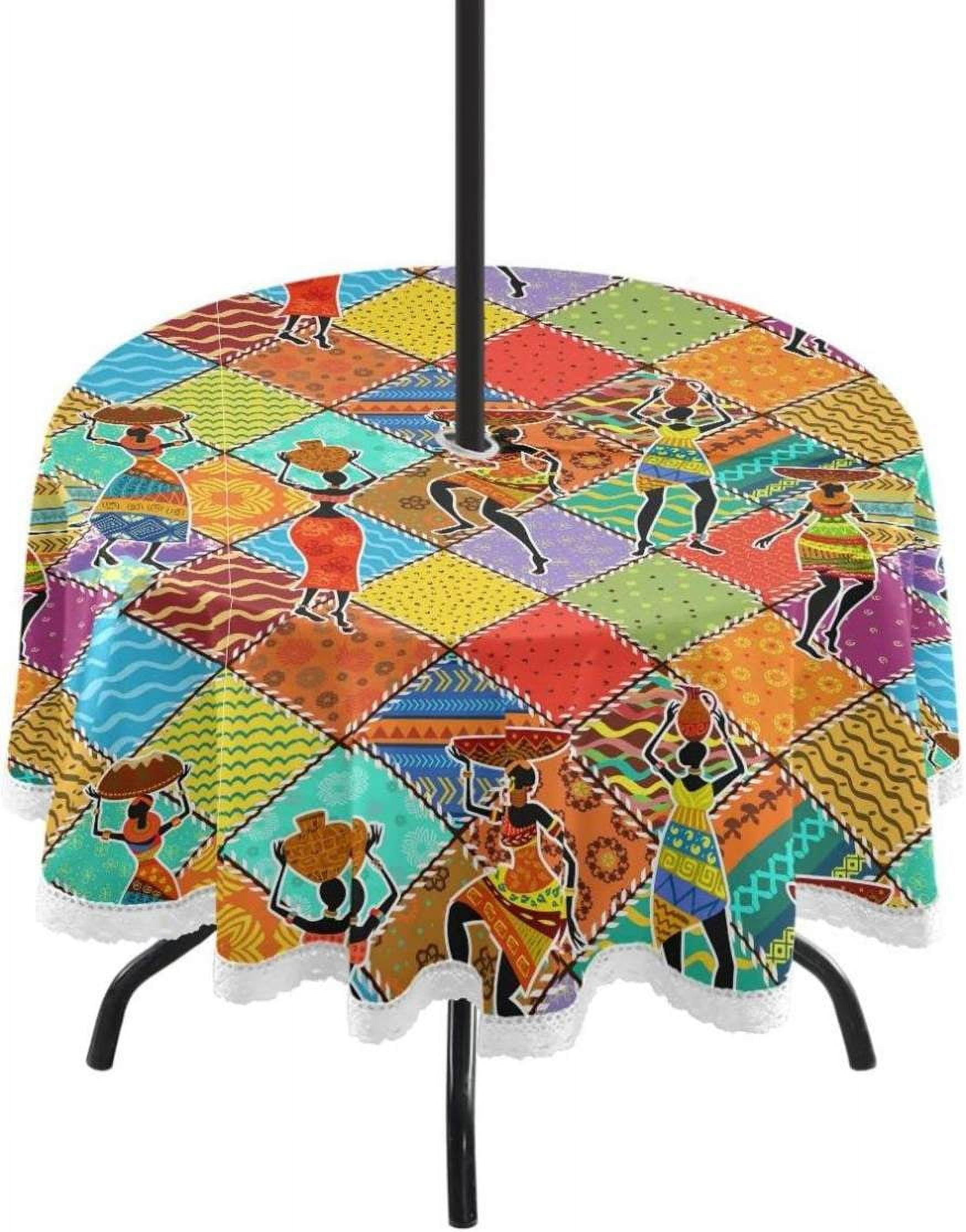 Coolnut 60" Mexican Talavera Outdoor Tablecloth with Umbrella Hole and