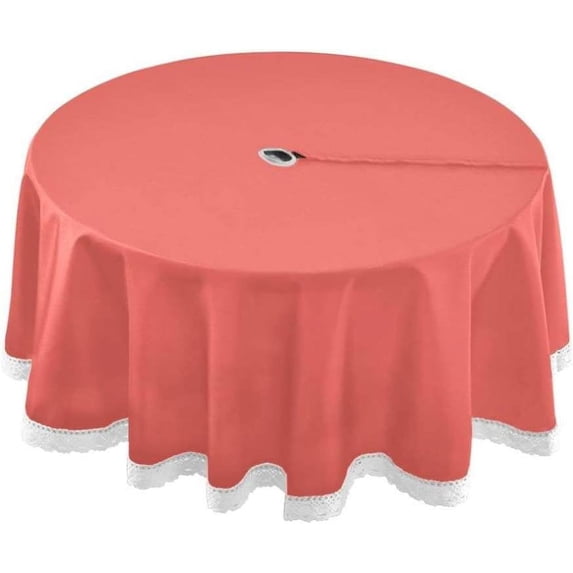 Coolnut 60" Red Solid Color Outdoor Round Tablecloth, Waterproof Stain-Resistant Non-Slip Circular Tablecloth with Umbrella Hole and Zipper for Tabletop Backyard Party BBQ Decor