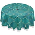 thumbnail image 1 of Coolnut 60" Teal Moroccan with Gold Line Outdoor Round Tablecloth, Waterproof Stain-Resistant Non-Slip Circular Tablecloth with Umbrella Hole and Zipper for Tabletop Backyard Party BBQ Decor, 1 of 7