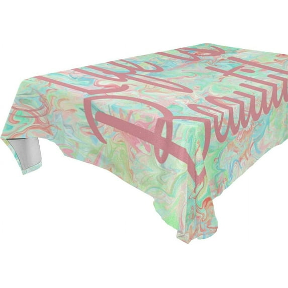 Coolnut Life Is Beautiful Tablecloth Modern Table Cover for Home Decoration, Spill Proof Cloth Washable for Dinner Picnic, 60"x90"
