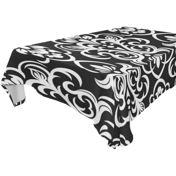 Coolnut 60"X90" Tablecloth, Black White Ethnic Pattern Modern Table Cover for Home Decoration Spill Proof Cloth Washable for Dinner Picnices