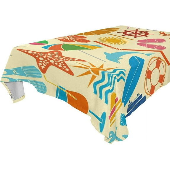 Coolnut 60"x108" Summer Vacation Tablecloth, Modern Table Cover for Home Decoration, Spill Proof Cloth Washable for Dinner Picnic