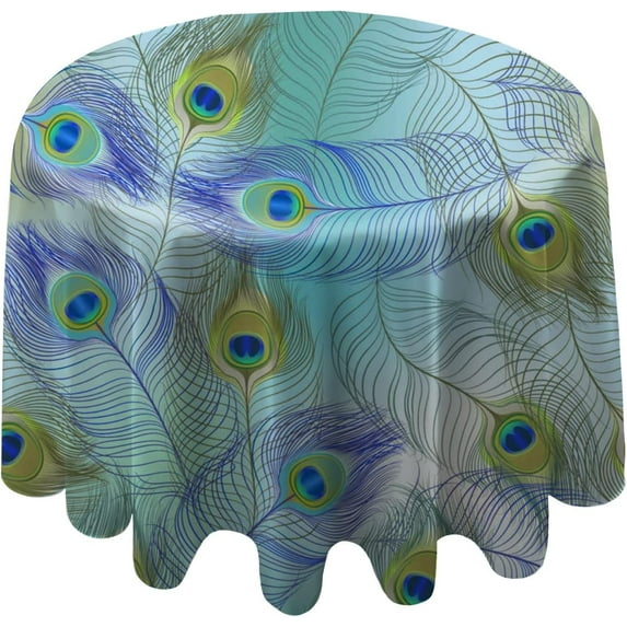 Coolnut 60"x60" Round Tablecloth, Colorful Peacock Feather Pattern Modern Table Cover for Home Decoration Washable Table Cloth for Dinner Picnic