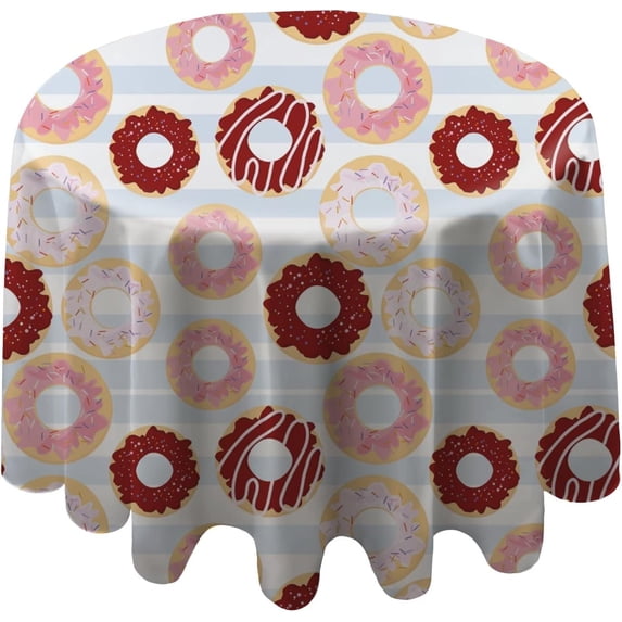 Coolnut 60"x60" Round Tablecloth, Doughnuts On Stripes Modern Table Cover for Home Decoration Washable Table Cloth for Dinner Picnic