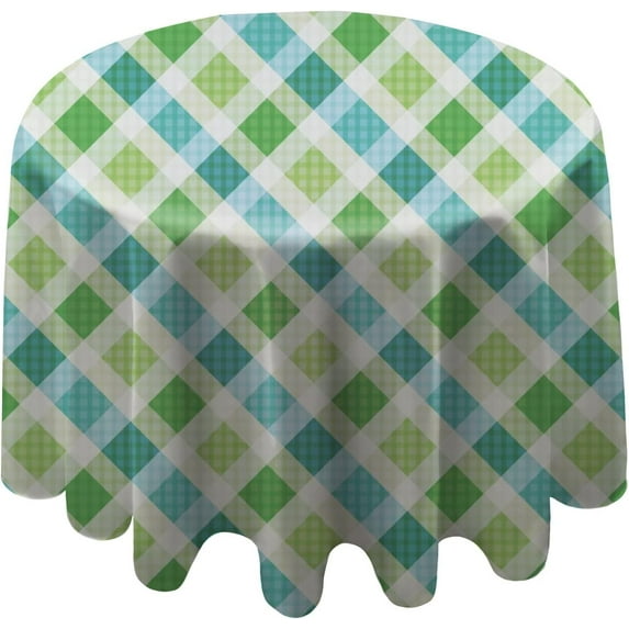 Coolnut 60"x60" Round Tablecloth, Green Blue Plaid Modern Table Cover for Home Decoration Washable Table Cloth for Dinner Picnic