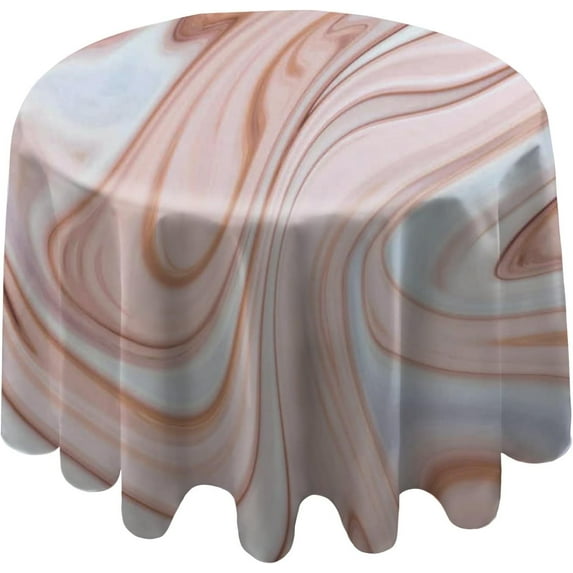 Coolnut 60"x60" Round Tablecloth, Pink Brown Marble Ink Pattern Modern Table Cover for Home Decoration Washable Table Cloth for Dinner Picnic