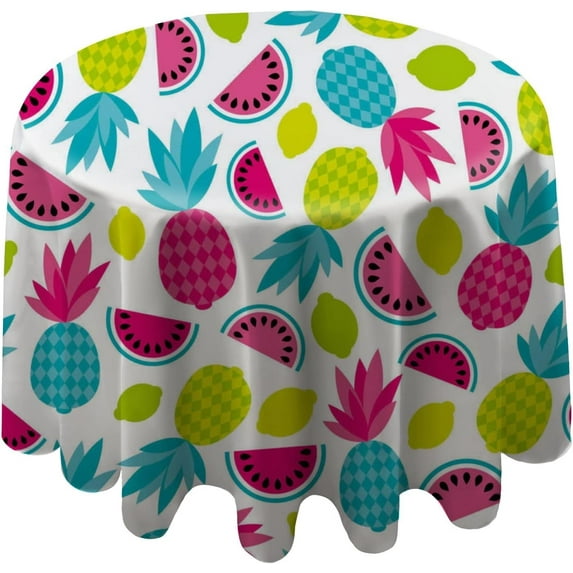 Coolnut 60"x60" Round Tablecloth, Summer Fruit Exotic Fruit Cocktail Modern Table Cover for Home Decoration Washable Table Cloth for Dinner Picnic