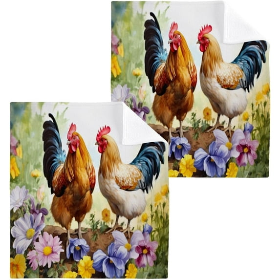 Coolnut 6PCS Farmhouse Rooster Towels Cotton Washcloths Set,Quick Drying & Absorbent Soft Bathroom Hand Towel Lightweight & Portable Fingertip Towel Decor Gift