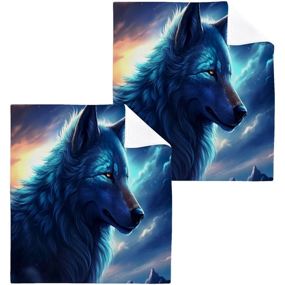 Coolnut 6PCS Wolf Towels Cotton Washcloths Set,Quick Drying & Absorbent Soft Bathroom Hand Towel Lightweight & Portable Fingertip Towel Decor Gift