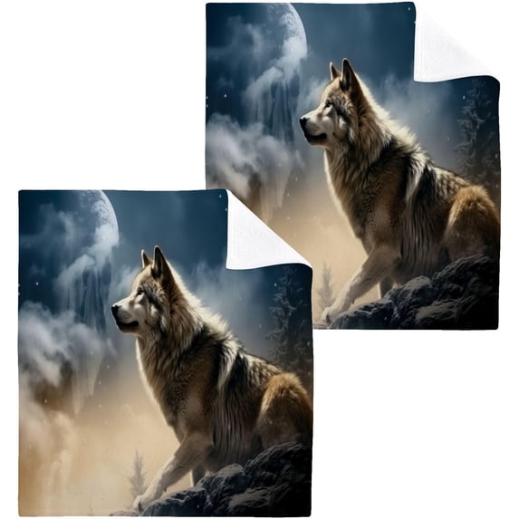 Coolnut 6PCS Wolf Towels Cotton Washcloths Set,Quick Drying & Absorbent Soft Bathroom Hand Towel Lightweight & Portable Fingertip Towel Decor Gift
