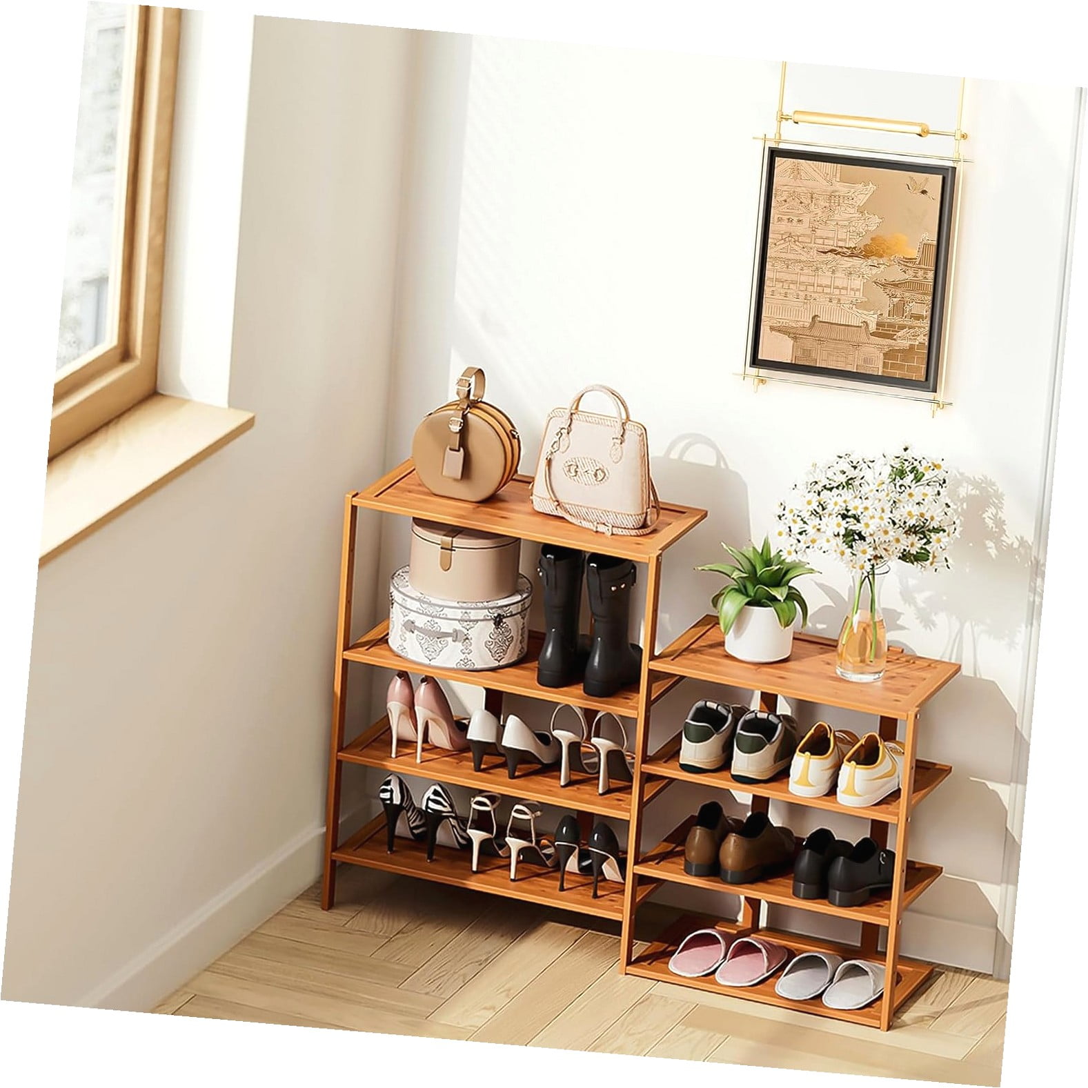 Coolnut 8 Tier Shoe Rack, Double Row Shoe Rack Tower, Tall Narrow Shoe ...
