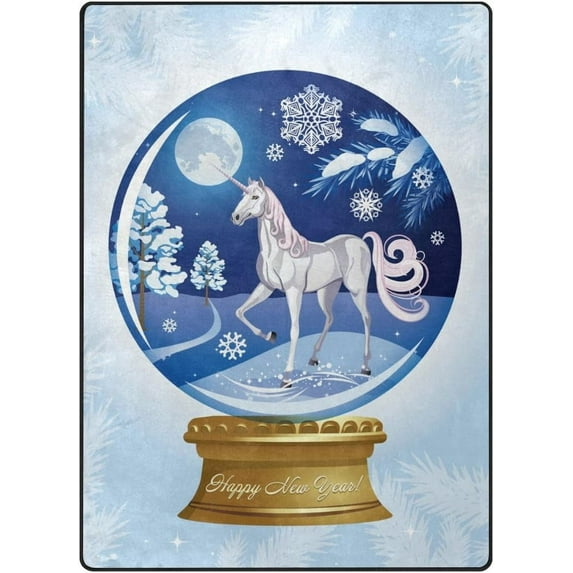 Coolnut 80 x 58 inches Lightweight Soft Area Rug Mat Indoor Floor Rugs Home Decoration for Kids Room Living Room Beautiful Snow Unicorn Globe