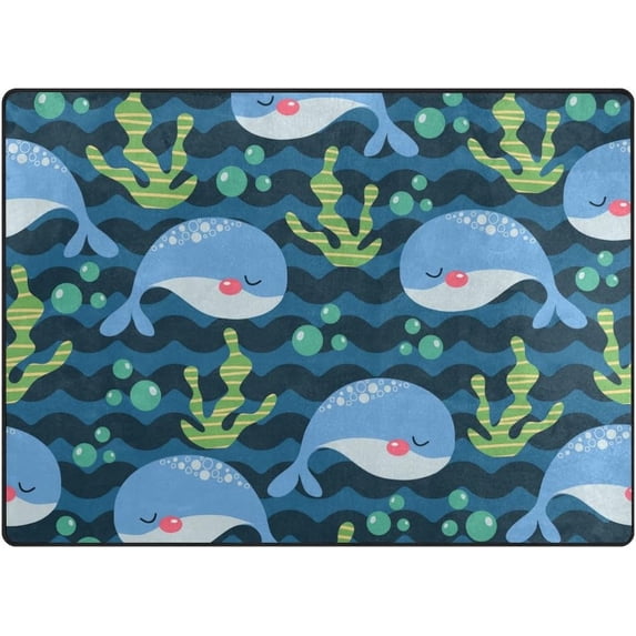 Coolnut 80 x 58 inches Lightweight Soft Area Rug Mat Indoor Floor Rugs Home Decoration for Kids Room Living Room Cute Cartoon Whale