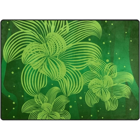 Coolnut 80 x 58 inches Lightweight Soft Area Rug Mat Indoor Floor Rugs Home Decoration for Kids Room Living Room Green Flower Lines Pattern