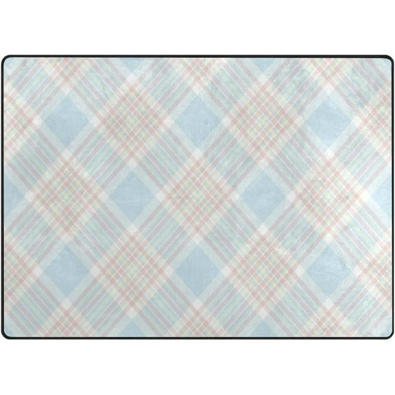 Coolnut 80 x 58 inches Lightweight Soft Area Rug Mat Indoor Floor Rugs Home Decoration for Kids Room Living Room Pastel Tartan Plaid