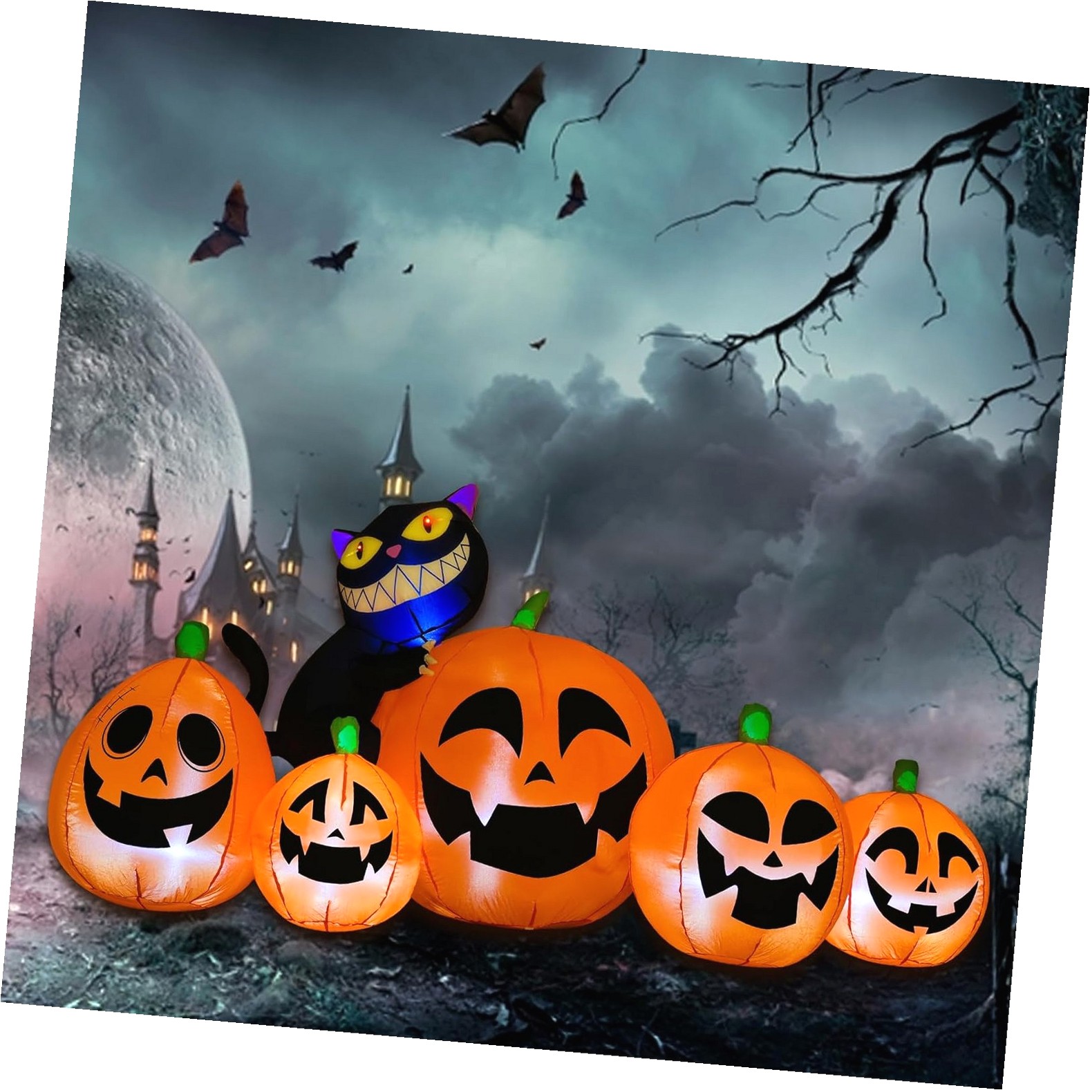 Coolnut 8FT Long Inflatables Decorations 5Pcs Pumpkins with Built-in ...