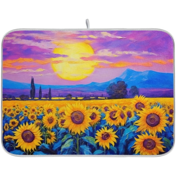 Coolnut A Field Of Sunflowers Absorbent Dish Drain Mat,18"x16" Dish Drying Mats for Kitchen Counter,Dish Drying Pads for Sinks,Draining Racks Home Decor