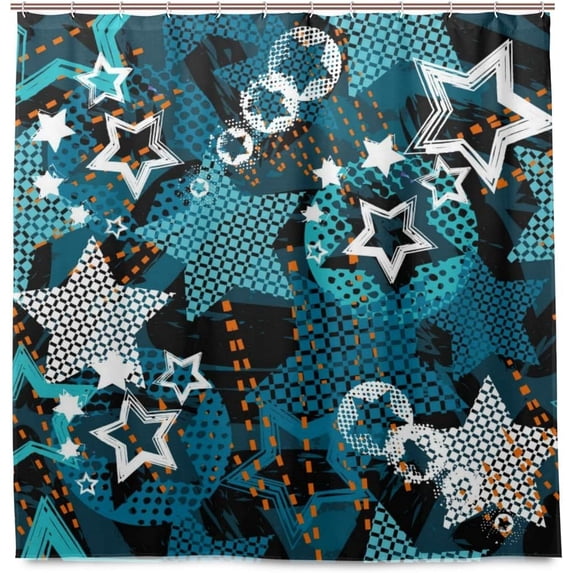 Coolnut Abstract Grunge Star Pattern Bath Shower Curtain Liners 72x72in Polyester Waterproof Bath Curtains with Hooks