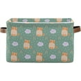 thumbnail image 1 of Coolnut Adorable Cute Cat Storage Basket Foldable Storage Bin, Canvas Rectangular Storage Basket with Leather Handles for Home Closet & Office Decor Gifts, 1 of 7