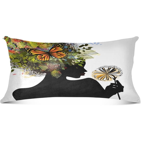 Coolnut African Black Girl Pillowcases, Super Soft and Cozy Luxury Fuzzy Flannel Pillow Cases with Zipper, 21x54 Inches(800) Home Decor Gifts